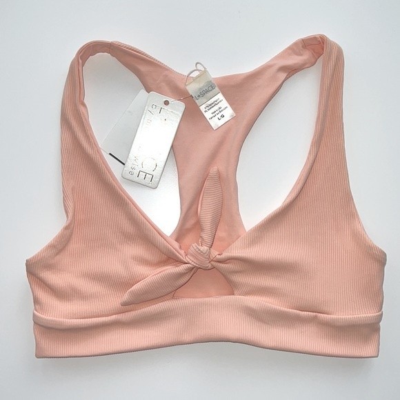 NWT L*Space Tara Ribbed Cut Out Knotted Front Bikini Top Pastel Pink Large - Picture 4 of 10